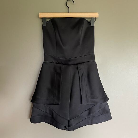 Camilla and Marc Gamer Jumpsuit Romper Sz 4 Black Satin Sleeveless Menswear Chic - Picture 2 of 16